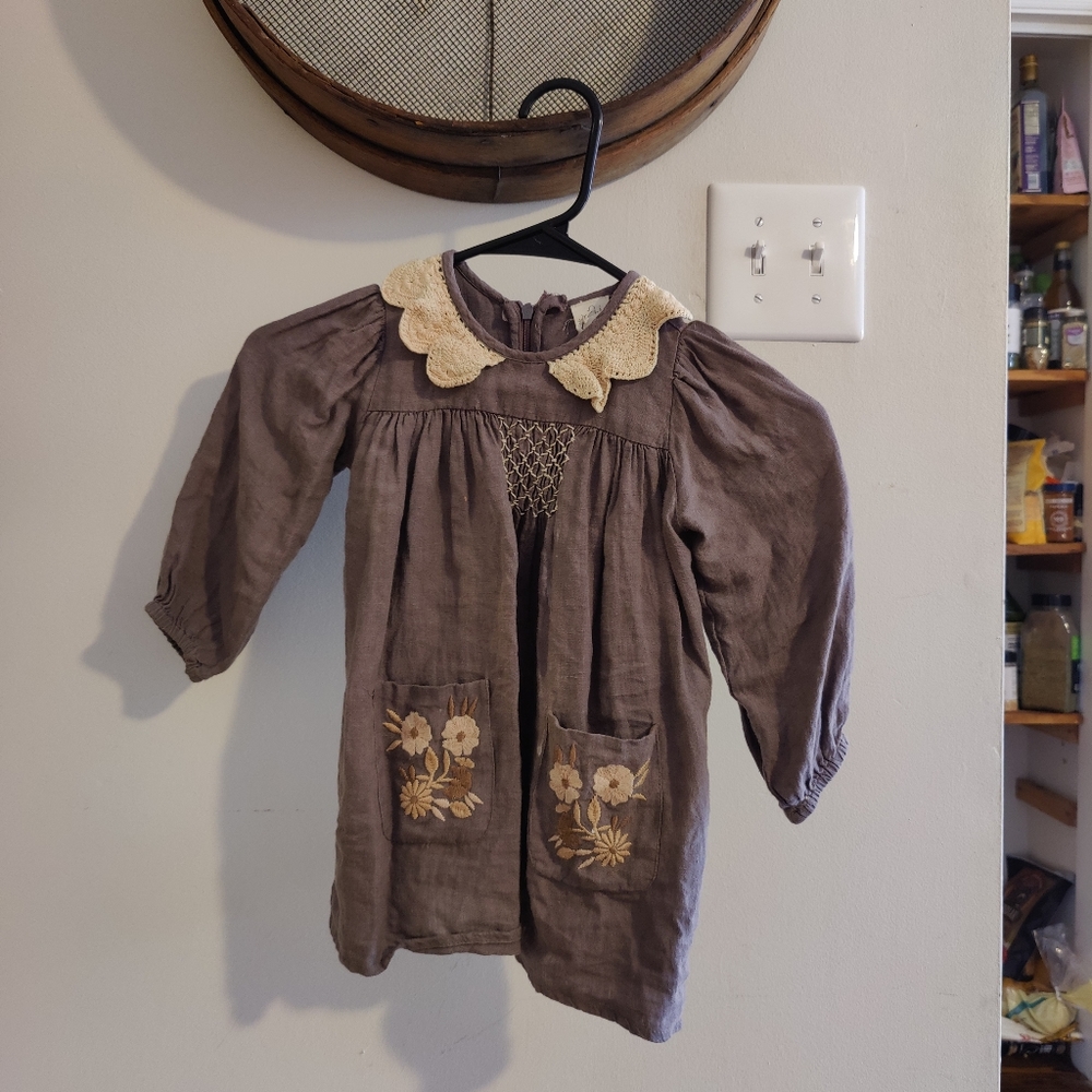 Apolina Viola charcoal 2/3 linen dress GUC